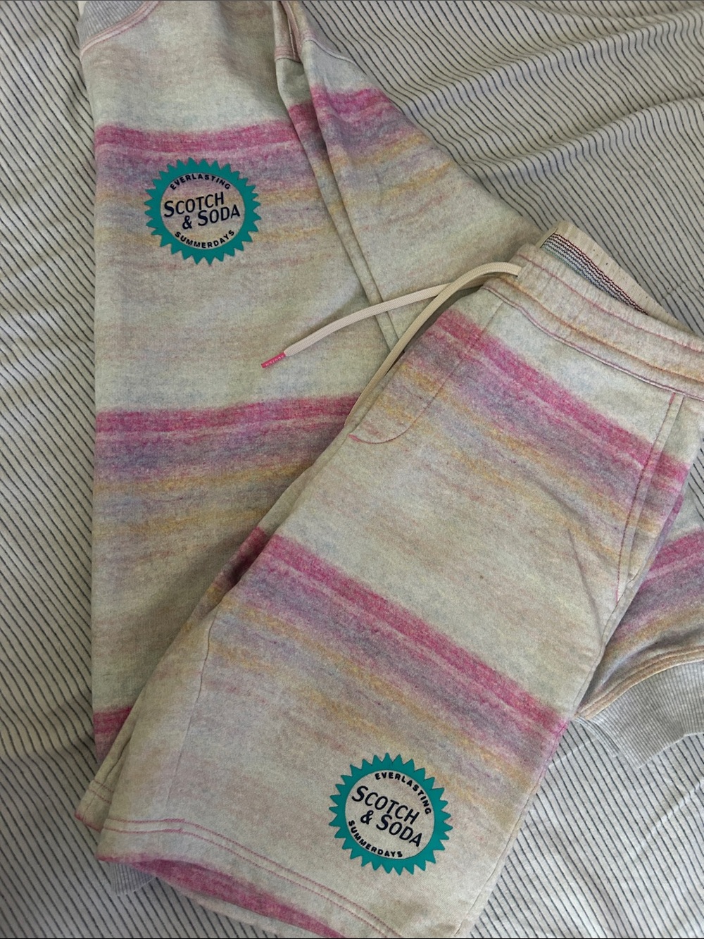 Scotch & Soda Kids Pastel Striped Joggers - Pink, Yellow, Teal Accents